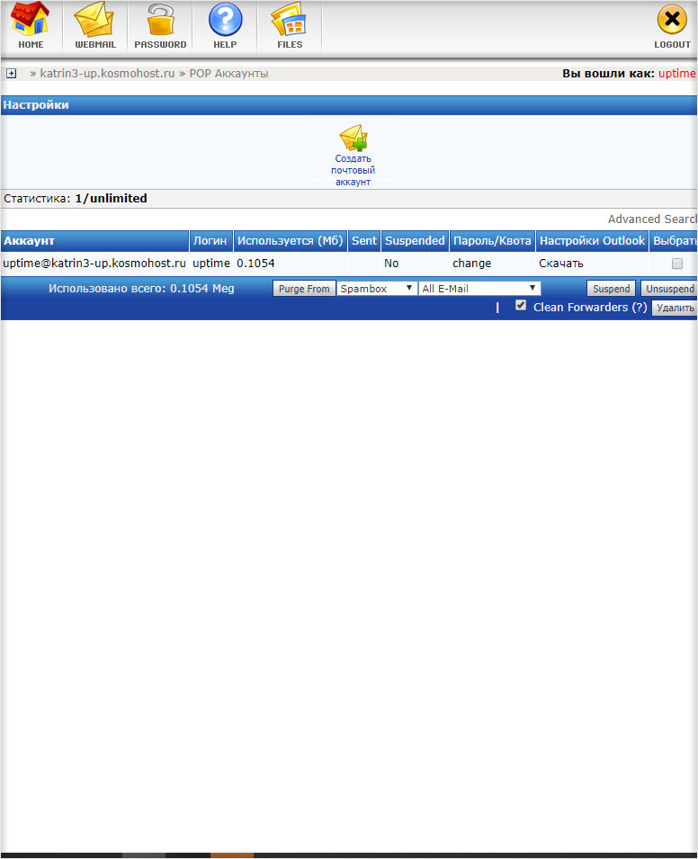 Успешное удаление адреса email в DirectAdmin