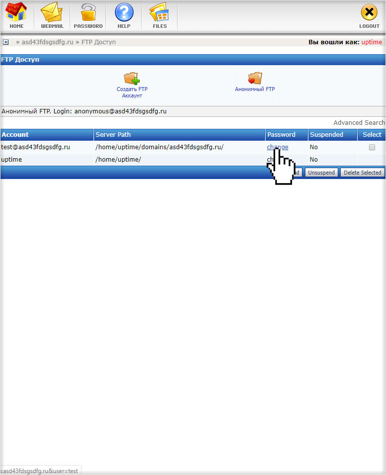 Изменение дополнительного FTP на хостинге с DirectAdmin